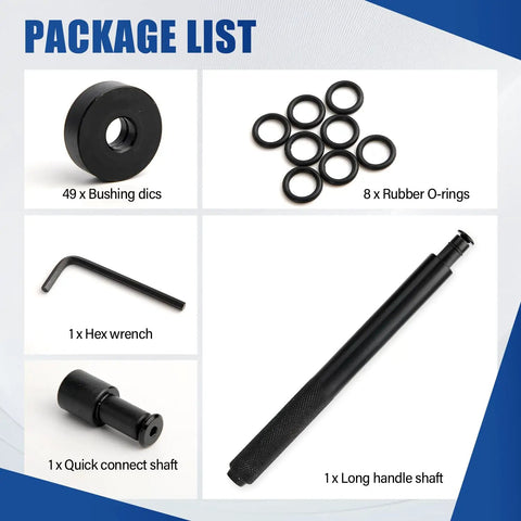 Package contents of 52 In 1 Custom Bushing Driver Kit For Transmission Bushing Removal And Seal Installation, Wheel Hub Bearing Race Tool Set, Universal Auto Repair Kit For Cars And Trucks, Pro Grade Heavy Duty Maintenance, All In One, Blue