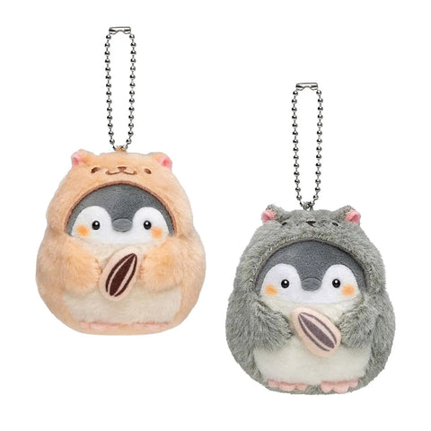 Bulk Silver Bead Ball Chains 200 Pieces For Keychains And DIY Projects, 4 Inch Length, Nickel Plated Rust Resistant Links, 0.07 Inch Bead Diameter, Durable And Flexible Chains For Crafts Jewelry Making, shown with plush penguin keychains