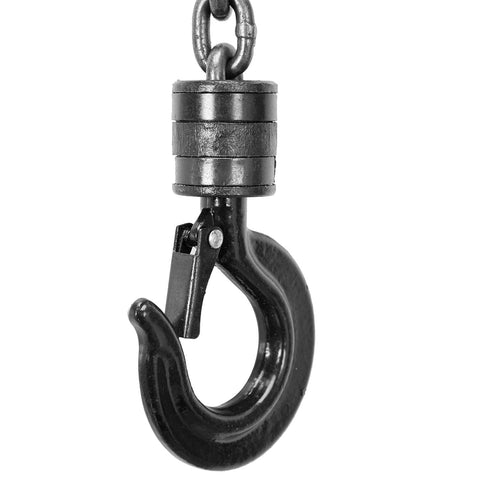 Manual Chain Block Hoist 1 Ton Capacity With 2 Heavy Duty Hooks Steel Hand Lift 8 Ft Lift Black Oxide Chains close-up hook