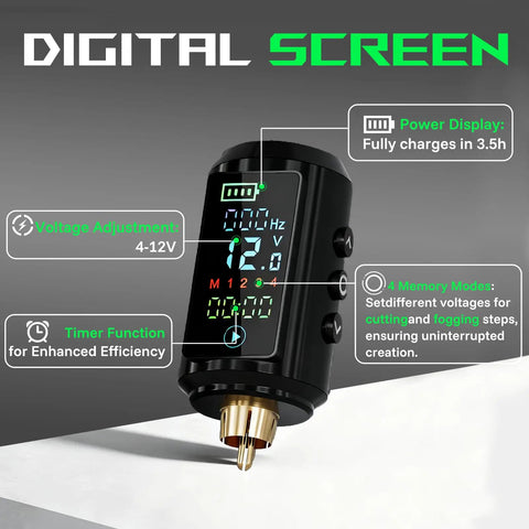 Wireless Tattoo Battery Pack 1600mAh Ultra Light 55g Portable Power Supply For Beginners RCA Compatible Cordless Ink Sessions Ideal For Studio Conventions And On The Go, digital screen