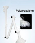 Top Shelf Ceiling Mounted Lab Exhaust Fume Extractor Arms With No Fuss 360 Degree Swivel Joints for Industrial and Clinical Rooms, white polypropylene design.