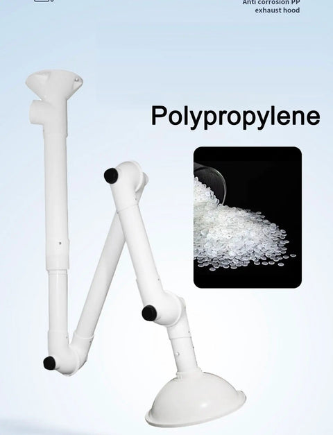 Heavy Duty Ceiling Mounted Fume Extractor With Slick 360 Degree Adjustable Arms, polypropylene hood and arm design.
