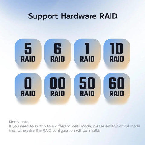 Support Hardware RAID modes display for Rock Solid 8 Bay External Hard Drive Raid Enclosure For 2.5 And 3.5 Inch Sas Sata Hdd And Ssd Handles Eight Raid Modes.