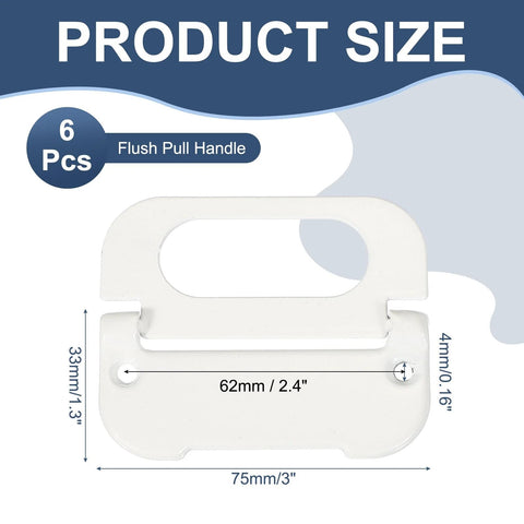 Image showing dimensions of Recessed Flush Pull Door Handle Set 6 Pack Milk White Durable Iron Construction, 75x33 mm with 4 mm hole.
