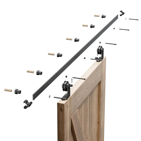 11Ft Sliding Track Barn Door Hardware Kit For A Single Wood Door Heavy Duty T Shaped Style Black exploded view