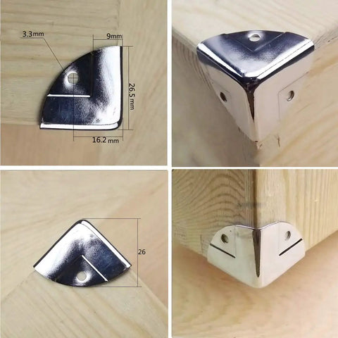 12 Piece Decorative Corner Protectors for Cabinets and Furniture Wood Corner Guards for Boxes, silver metal, peel and stick on wood