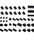 44 Piece Silicone Dust Plug Kit For Computer Ports USB HDMI VGA RJ45 DisplayPort External Interfaces Keeps Your PC Clean, Protected, And Oxidation Free For DIY Enthusiasts, black silicone caps arranged neatly