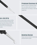 6 Piece Pimple Popper Kit With Stainless Steel Comedone Extractors For Blackhead Removal featuring close-up of tools and textured grips.