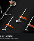 Beast 52cc Gas Weed Eater 3 In 1 Trimmer Edger Brush Cutter with 18 Inch Cutting Path shown with 3T and 40T blades