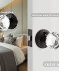 10 Pack Crystal Glass Round Doorknobs With Oil Rubbed Bronze Base Interior Privacy Locks shown in bedroom setting