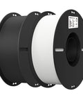 Three spools of 1.75mm PLA filament in black and white for 3D printing, total 2kg.