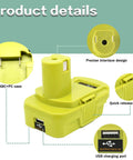 Universal Battery Adapter That Converts Dewalt 20V Max Lithium To Ryobi 18V P107 P108 Tools With Built In USB Charger 5V 2.1A Max
