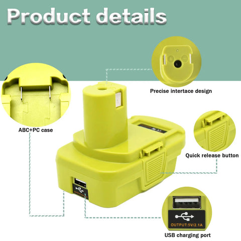 Universal Battery Adapter That Converts Dewalt 20V Max Lithium To Ryobi 18V P107 P108 Tools With Built In USB Charger 5V 2.1A Max
