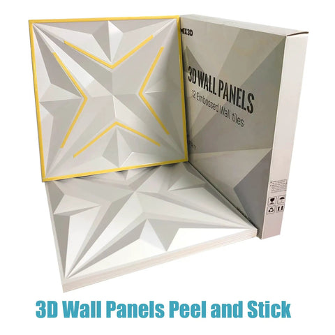 Easy Peel And Stick 3D Wall Panels For Interior Decor, Premium PVC White Tiles With Star And Diamond Pattern, 19.69 By 19.69 Inches, Pack Of 12 Covers About 32 Sq Ft, Modern Accent Wall Makeover