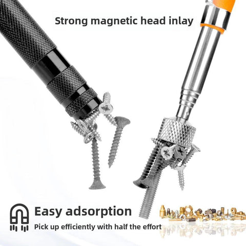 Telescoping magnetic pickup tool with 28-inch extendable shaft and textured black metal handle.