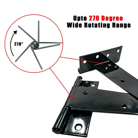 Dang Tough Heavy Duty 4 Inch Black Tee Hinges For Barn Gates And Fences Rustproof Wrought Iron Hardware with 270 degree rotation.