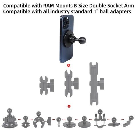 Beefy Strong Magnetic Phone Holder Base With 1 Inch Ball For MagSafe iPhone 17 16 15 14 13 Series Compatible With RAM Mounts