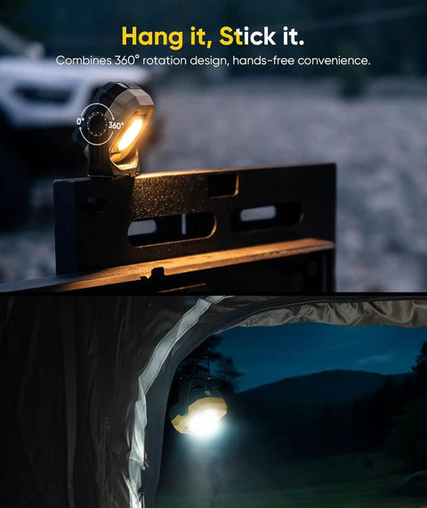 Magnetic Work Light Two Pack With IPX4 Waterproof, 4000mAh Battery, 360 Degree Rotating Design used outdoors at night