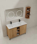 48 Inch Double Sink Bathroom Vanity With Soft Close Cabinet Doors, Dual Resin Sinks, And Modern Oak Finish from above view.