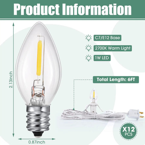 Lit 24 Pack LED Light Bulb Cords Kit With Switch 6 Ft Warm White Wire Salt Lamp Style with bulb size and features.