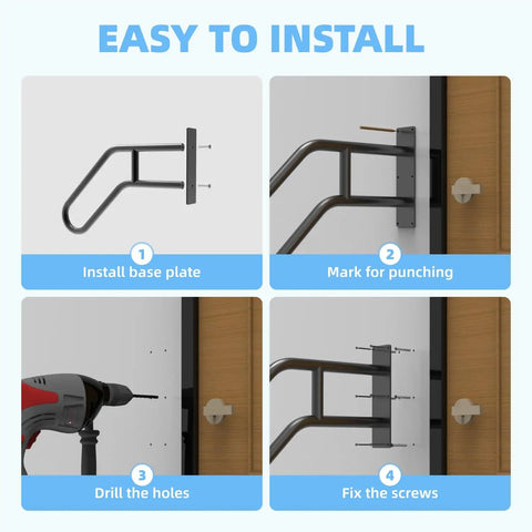 Installation steps for Outdoor Stair Handrail Wall Mount for 1 to 3 Steps, U-Shaped Matte Black Rail, 26 Inch Length.