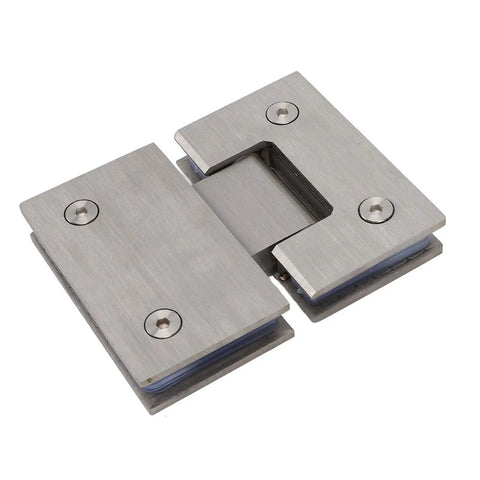 Beefy Frameless Glass Shower Door Hinge 180 Degree Swing, 120 Lb Load Capacity, Stainless Steel for 8mm to 12mm Glass, Heavy Duty Bathroom Door Hardware That Keeps Your Shower Door Solid. Stainless steel frameless shower hinge shown closed