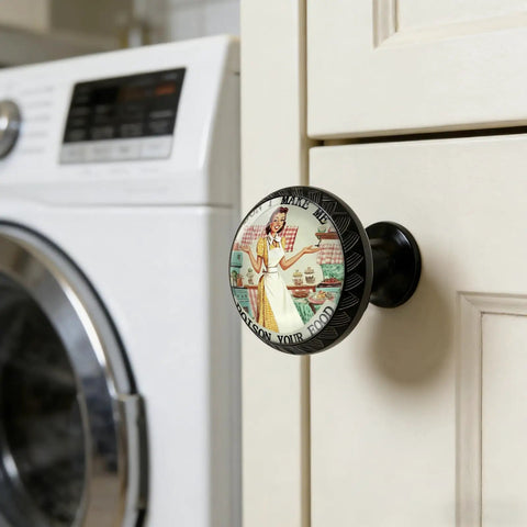 Funny Don't Make Me Poison Your Food Sign Cabinet Knob on laundry room cupboard, acrylic round drawer pull from 4 pack