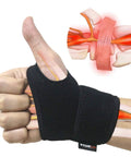 All Day Ultra Comfy Carpal Tunnel Wrist Support That Fits Left Or Right Hand, Adjustable Compression Brace on hand with anatomy overlay.