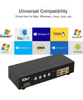 Slick Dual Monitor Kvm Switch Delivers Hdmi 4K At 60Hz To Handle Four Desktop Or Laptop Setups Across Two Screens While Sharing Wireless Peripherals No Sweat For A Smooth Home Office Vibe, showing universal compatibility.