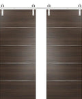Sliding Double Barn Doors With Hardware In Chocolate Ash Finish 84 By 96 Inches Two 42 By 96 Panels 13 Foot Silver Rail Kit