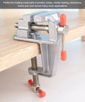 Go To Compact Mini Bench Vise For Jewelry Making And DIY Repairs Space Saving Metal Clamp With 36mm Opening on wooden desk