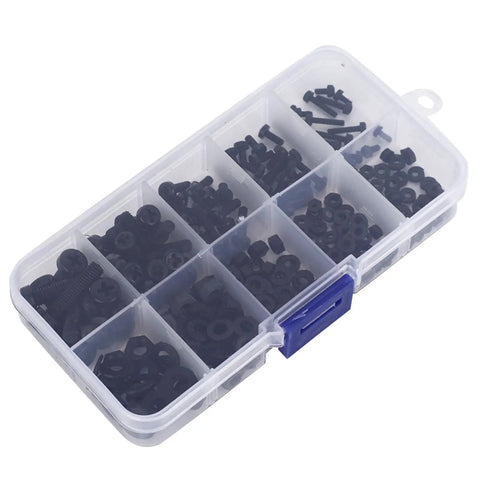 Rock Solid 270pc Nylon Screw Nut Washer Assortment Kit With M4 And M5 Threaded Plastic Fasteners in compartment box