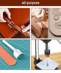 Leather Hole Puncher Kit Hand Punching Machine Manual Press For DIY Leather Craft Pro Grade Punch Tools Set With Drill Chuck Aluminum Plate 20 Piece Tool Assortment PP Plate Hex Wrenches Half Round And Switching Punches kit shown with detail shot examples