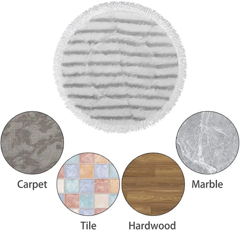 Upgraded 4 Pack S7000 Replacement Steam Mop Pads with velvet bristle scrub, featuring surfaces of carpet, tile, hardwood, marble.