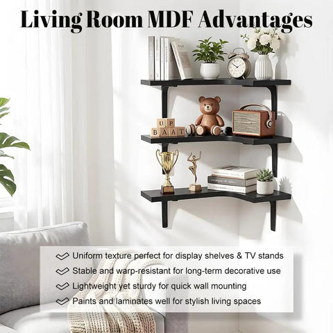 Heavy Duty 3 Tier Engineered Wood Storage Shelf And Display Rack for living room with decorations