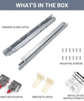 2 Pack 21 Inch Undermount Drawer Slides With Soft Close Action Full Extension Concealed Runner Set components including slides, brackets, screws.