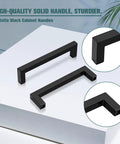 25 Pack Black Cabinet Handles Square Drawer Pulls 4 Inch Overall Length 96mm Hole Center 3-3/4 Inch Solid Zinc Alloy Kitchen Cabinet Pulls