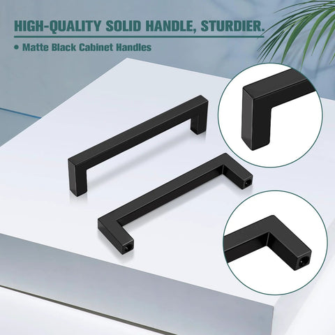 25 Pack Black Cabinet Handles Square Drawer Pulls 4 Inch Overall Length 96mm Hole Center 3-3/4 Inch Solid Zinc Alloy Kitchen Cabinet Pulls