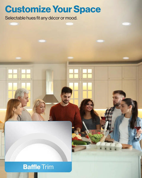 Modern kitchen with 24 Pack 4 Inch LED Recessed Lights With Junction Box, Canless Ceiling Downlights, Baffle Trim, CCT feature