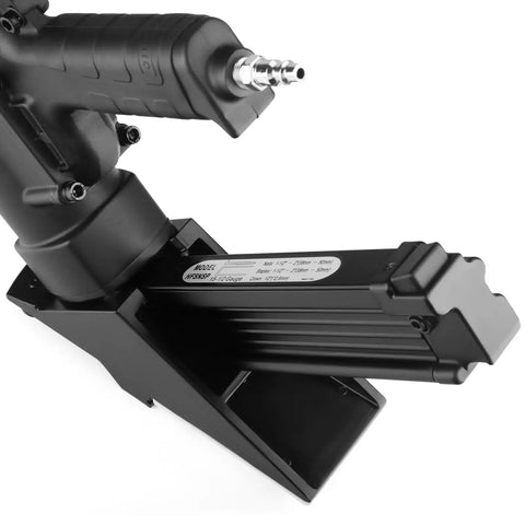 Close-up of Two In One Pneumatic Flooring Nailer And Stapler For Hardwood And Engineered Floors with labeling detail.