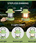 Kid Friendly Lantern With Three Color Modes And USB C Charging featuring stepless dimming and light color options