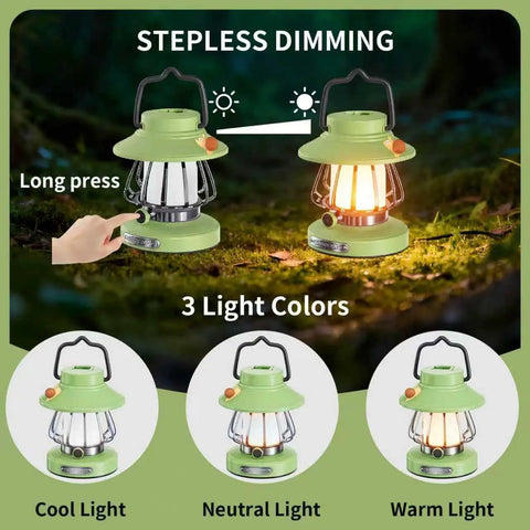 Kid Friendly Lantern With Three Color Modes And USB C Charging featuring stepless dimming and light color options