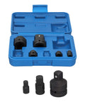 Eight Piece Pneumatic Sleeve Adapter Set Double Ended Socket Reducers For Quick Vehicle Repairs Three Eighths To One Quarter Inch And One Half To Three Quarters Inch Size Transitions In One Kit Chrome Vanadium Steel With Handy Toolbox