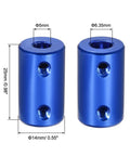 Blue Aluminum Shaft Coupler 5mm To 0.25 Inch Bore Rigid Set Screw 25mm Long 14mm Outer Diameter L25XD14 4 Pack Motor Connector For Stepper Motors 3D Printers CNC And DIY Robotics, front view with size labels
