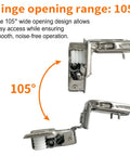 105-degree angle of 8 Pack Overlay Soft Close Cabinet Hinges For Face Frame Cabinets With 3D Hydraulic Soft Close Concealed Kitchen Door Hinges Screws Included One And A Quarter Inch Adjustable Quiet Smooth Close For Cabinets