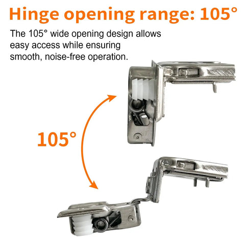 105-degree angle of 8 Pack Overlay Soft Close Cabinet Hinges For Face Frame Cabinets With 3D Hydraulic Soft Close Concealed Kitchen Door Hinges Screws Included One And A Quarter Inch Adjustable Quiet Smooth Close For Cabinets