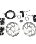 Beefed Up Front And Rear 160mm Disc Brake Kit For 80cc Gas Motorized Bicycle with rotors, adapters, cables, and brake levers