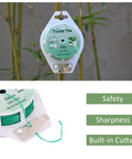Heavy Duty All Purpose Coated Garden Ties With 328 Feet Of Trimmer Twine attached to bamboo, highlighting built-in cutter