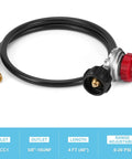 Beefy Cast Iron Propane Burner Head With 20 PSI Regulator And Hose showing hose length and fittings for outdoor cooking.