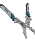 Solid Real Deal 16 In 1 Foldable Wire Stripper And Multifunctional Pliers with gray metal body and green handles, ideal for wiring tasks.